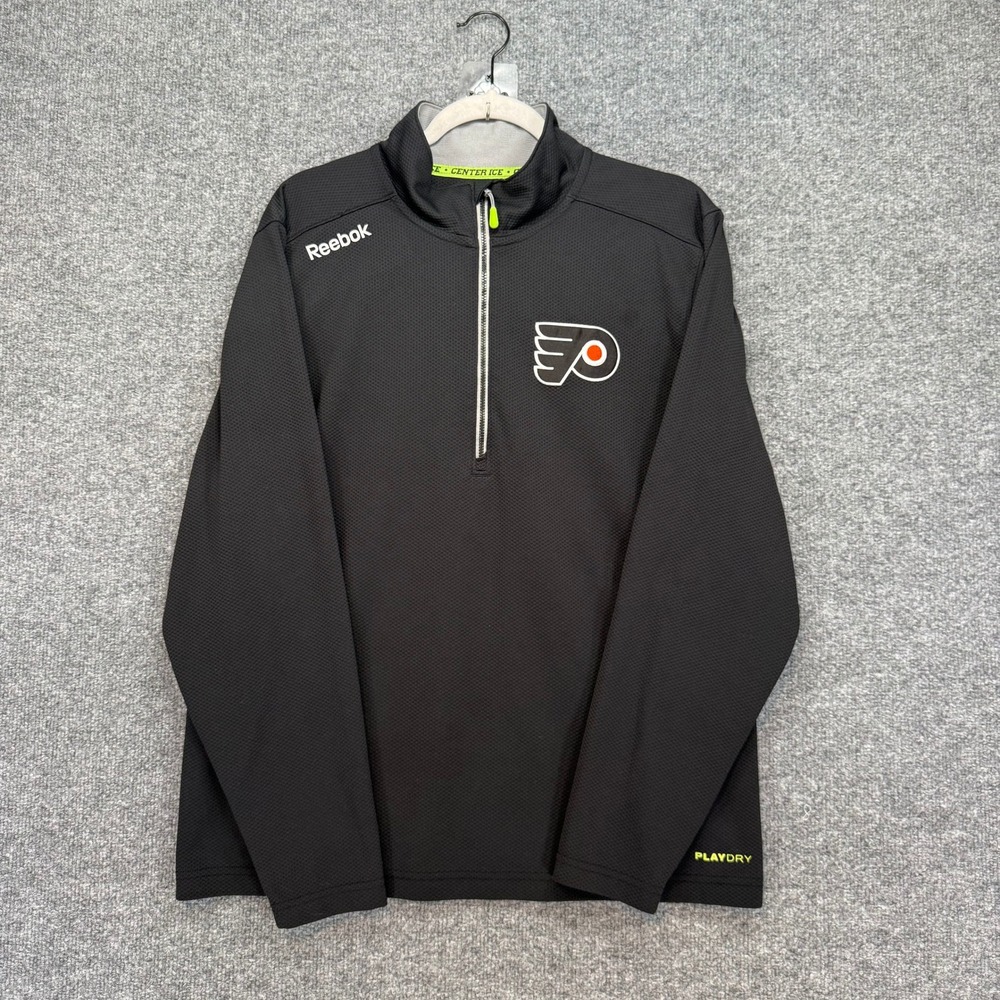 Philadelphia Flyers Reebok Shirt Mens Medium Black 1/4 Zip NHL Center Ice Hockey